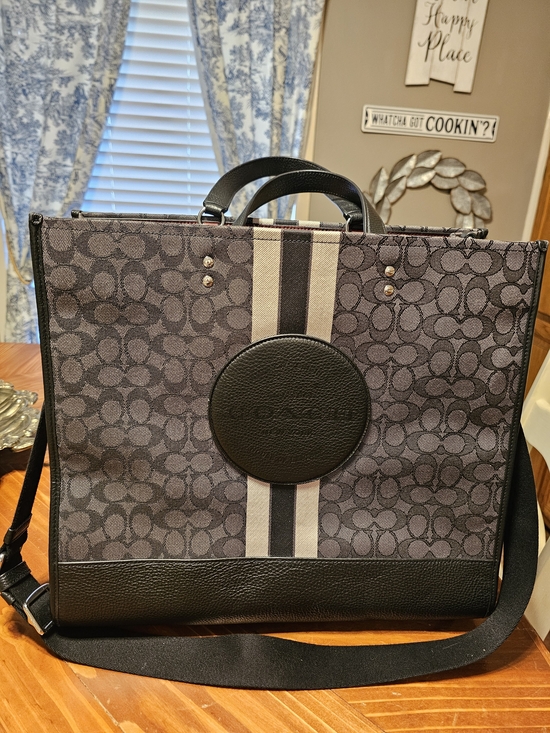 Coach Handbags - Coach Women’s Signature Canvas Tote in Charcoal with Black Trim